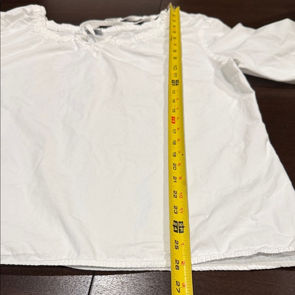 CP Shades White Blouse with Drawstring Ruffled Neckline - Picture 8 of 8